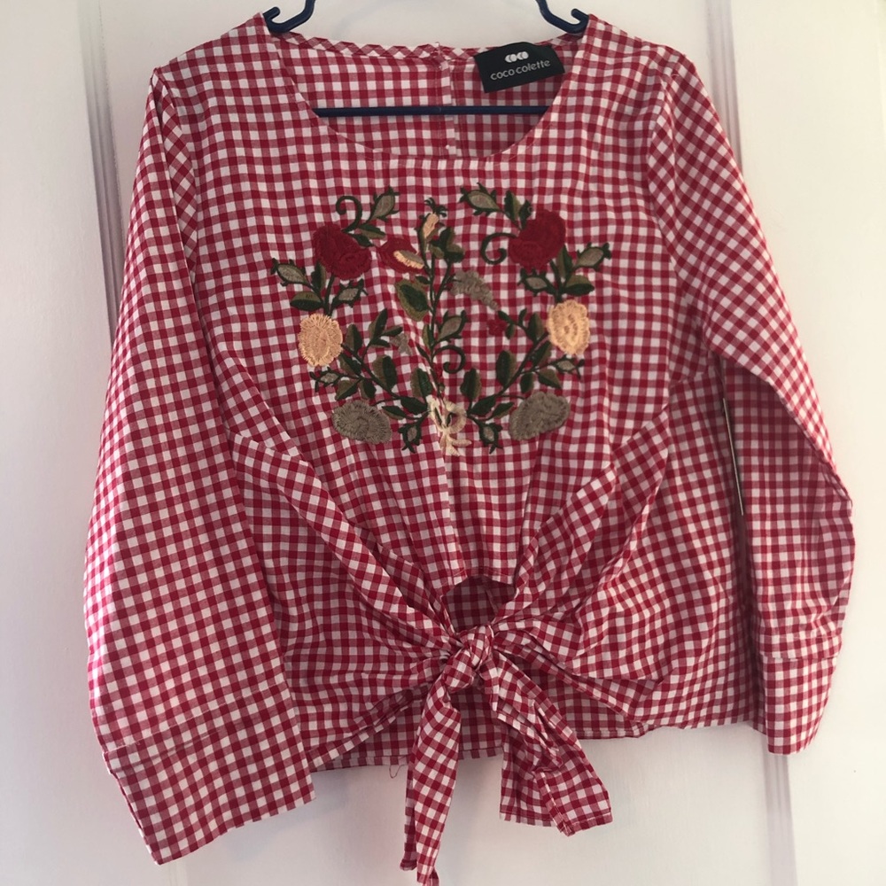 Coco Colette Gingham Shirt with Flower Embroidery